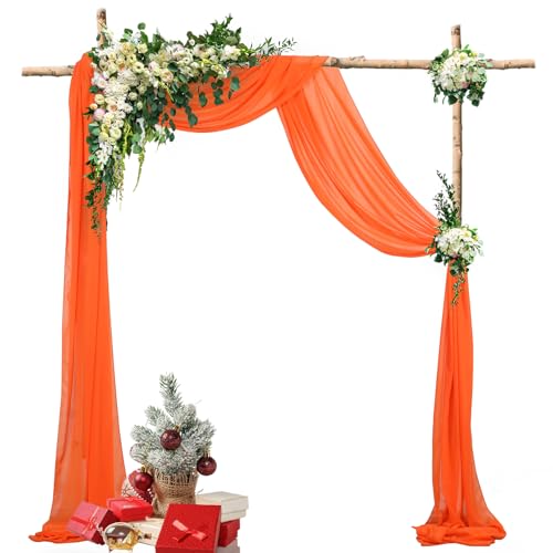 DUOBAO 2 Panels Orange-Chiffon Wedding Arch Drapes 20ft Long Chiffon Banquet Wedding Draping Fabric for Arch Backdrop Drapes Rustic Bridal (W 29" x L 20ft, Orange) - color: Orange, size: 29"W x 240"L (Pack of 2)