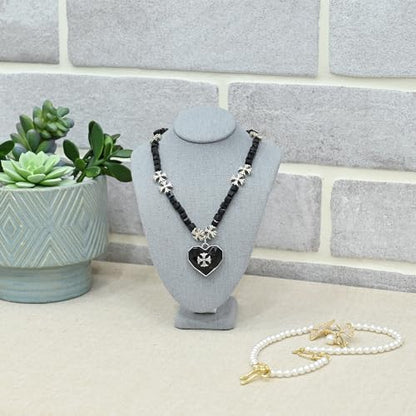 MOOCA 2 Pcs Set Small Linen Covered Wood Jewelry Display Necklace Chain Jewelry Bust Display Holder Stand, Necklaces Mannequin, 7 1/4" H, Dim Gray Linen - color: 5) Dim Gray Linen, 2 piece