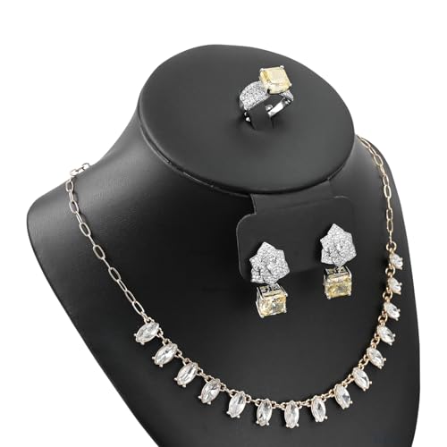 MOOCA 3 Pcs Set Black PU Faux Leather Combination Display Jewelry Stand Bust for Necklaces, Earrings, Rings, Jewelry Display For Vendors - color: Black PU Faux Leather, 3 pieces