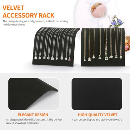 KUKUVR 2 Pieces Velvet Necklace Display Stand, Cambered Jewelry Bracelet Necklaces Pendant Chain Watch Holder Case for Women/Vendors, Jewelry Organizer Storage Tray for Home Selling Show (Black)