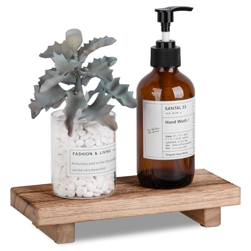 Bathroom Tray Farmhouse Decor Pedestal Stand Wood Riser Display Kitchen Accessories Soap Holder for Sink, Counter, Vanity, 8.7 * 3.6 Brown - color: Brown, size: 8.7" x 3.6" x 1.6"