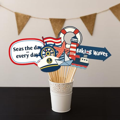 Nautical Sailing Party Photo Booth Props, 20-Piece Ocean and Captain Themed Decorations for Beach Parties, Birthdays, and Summer Events