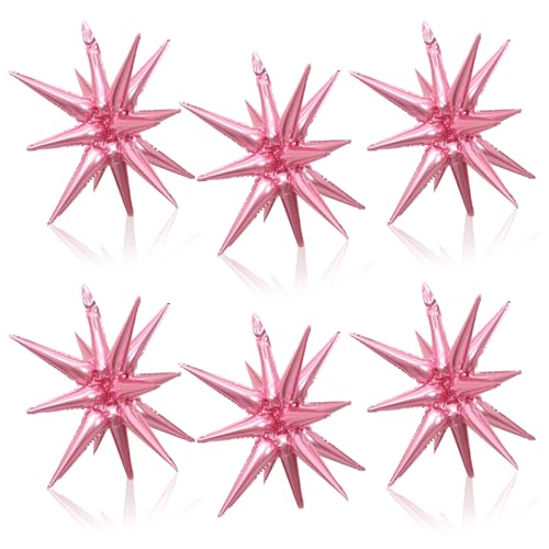 Pink Star Foil Balloons, 22 Inch Pink Explosion Star Cone Spike Balloons Large for Girls Women Birthday Valentine's Day Bridal Shower Wedding Mother's Day Decorations - color: Pink