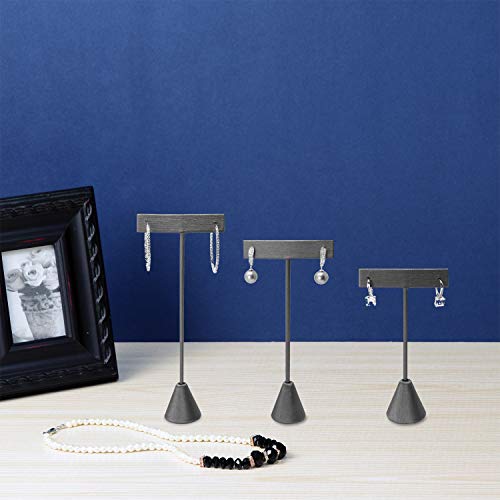 Ikee Design 6pcs Set Steel Grey Leatherette Earring T Stand Display Set with 3 Different Heights, T Shape Jewelry Earring Showroom and Tradeshow Showcase Displays, 4.5 H in; 5.75 H in; 6.75 H in - color: Steel Grey, 3 Heights