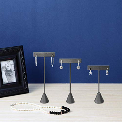 Ikee Design 6pcs Set Steel Grey Leatherette Earring T Stand Display Set with 3 Different Heights, T Shape Jewelry Earring Showroom and Tradeshow Showcase Displays, 4.5 H in; 5.75 H in; 6.75 H in - color: Steel Grey, 3 Heights
