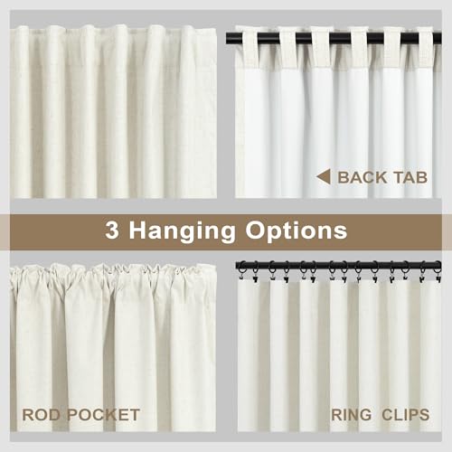 Luxury Linen Extra Long Drapes 132 Inch Blackout Curtains for Bedroom 2 Panel Drop Cloth Cotton Textured Rustic Farmhouse Thermal Darkening Curtain Privacy Room Divider High Ceiling Curtain 11ft Cream - color: Natural, size: 52"W x 132"L (Pack of 2)
