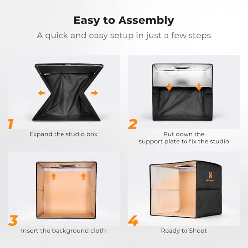 K&F CONCEPT Photo Studio Light Box - 12"x12" Shooting Tent, Light Box Photography with 120 LED Lights & 6 PVC Backdrops for Jewelry, Watch, Cosmetics & Small Product Photography - size: 12*12 inch