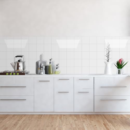 llDecoo Peel and Stick Tiles for Kitchen Backsplash, New Upgrade Design 9" x9" SPC Square Marble Tiles, Cream White Premium Mosaic Tiles(5-Sheet) - color: White, size: 5-sheet