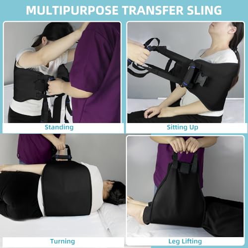 Transfer Sling, Gait Belt Transfer Belt with Padded Handles for Patient Lift Assist & Mobility Standing - Safely Move Elderly and Disabled from Bed and Wheelchair - color: Black