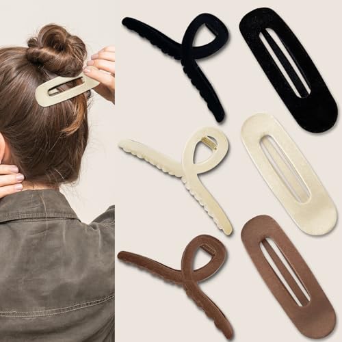6 Pcs Large Claw Clips, 2 Styles for Thin Fine Thick Hair, Flat French Barrette Stylish, No Slip Big Jaw Butterfly Clip for Women Girls - color: Color C