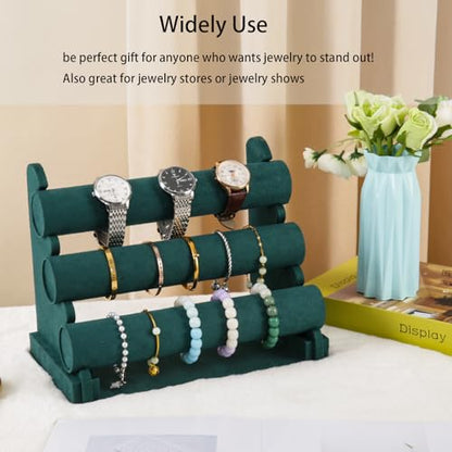 Velvet 3 Tier Bracelet Holder Display Stand, Detachable Jewelry Organizer Rack for Vendors, Green Watch Organizer Racks for Selling