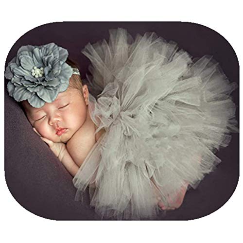 Baby Photography Props Boy Girl Photo Shoot Outfits Newborn Lovely Costume Tutu Dress Flower Headband - color: Gray