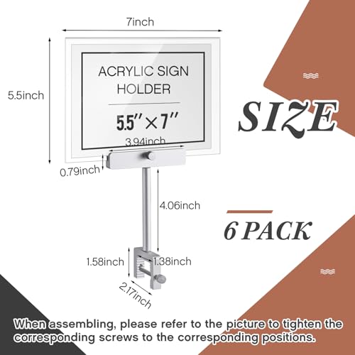 FoldTier 6 Set 5.5 x 7 Inch Clothing Rack Sign Holder Aluminum Alloy Retail Sign Holder with Clamp Acrylic Frame for Retail Stores Price Card Display(Silver) - color: Silver