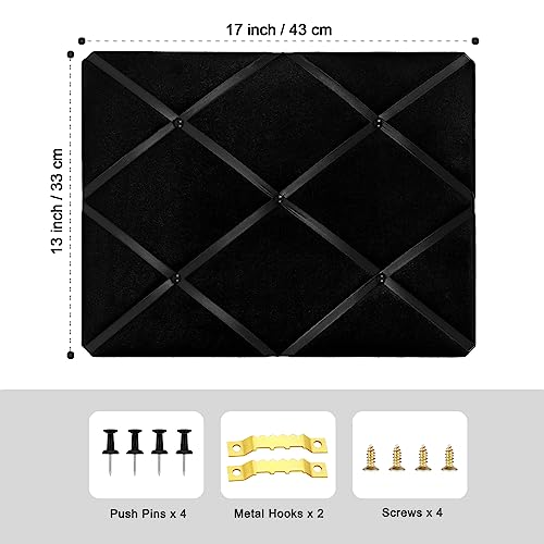 Black Fabric Memo Bulletin Board, 17x13 inches Velvet Pin Board for Wall, Vision Board Message Board Cork Board with Criss-Cross Ribbons for Home Office School Wall Decor(BK Velvet,4333) - size: 17"x13"