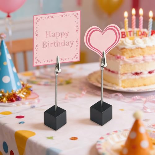 24PCS Wooden Cube Memo Holders with Alligator Clips Table Number Stands, Base Memo Clip Holder Photo and Card Display Clips for Wedding, Event, Office Desk Use (Black) - color: Black
