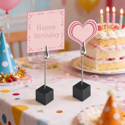 24PCS Wooden Cube Memo Holders with Alligator Clips Table Number Stands, Base Memo Clip Holder Photo and Card Display Clips for Wedding, Event, Office Desk Use (Black) - color: Black