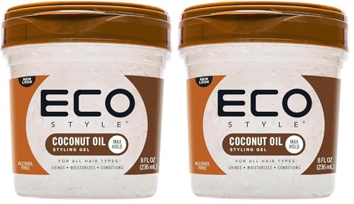 Eco Style Coconut Oil Styling Gel - Adds Luster and Moisturizes Hair - Weightless Styling & Superior Hold - Prevents Breakage and Split Ends - Promotes Scalp Health - Ideal for all Hair (Pack of 2) - size: 8 Ounce (Pack of 2)