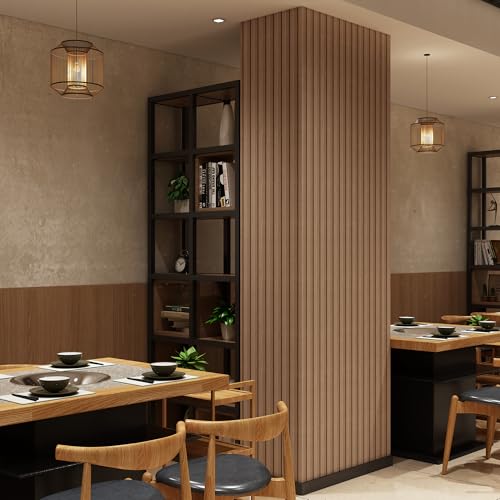 Peel and Stick PVC Slat Wall Panels, Wood Grain Self-Adhesive Soundproof Paneling, 3D Faux Wood Panels for Bedroom Bathroom Walls & Ceilings 118"x15.75"(Light Walnut,13Sq.ft) - color: Light Walnut