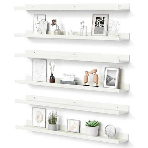 upsimples Floating Shelves for Wall, 35.5 Inch Shelves for Decor Storage Set of 6, Wall Mounted Wood Shelf for Bedroom, Living Room, Bathroom, Kitchen, Long Picture Ledge Shelves, White - color: White, size: 35.5in