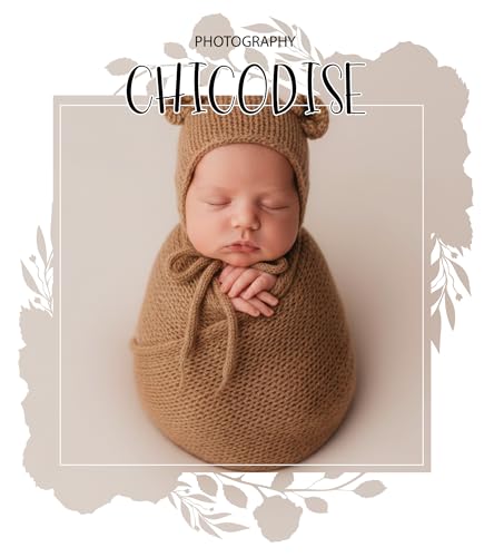 Baby Photography Props Infant Boy Girl Outfits - Crochet Knit Mohair Wrap Blanket & Bear Hat for Newborn Photo Shoots (Khaki) - color: Khaki