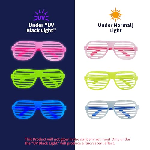 12Pcs Glow in The Dark Glasses,Neon Fluorescent Blacklight Eyeglasses Party Favors,Glow in The Dark Party Supplies,Glow Photo Booth Props for Birthday Wedding Christmas Halloween Concert
