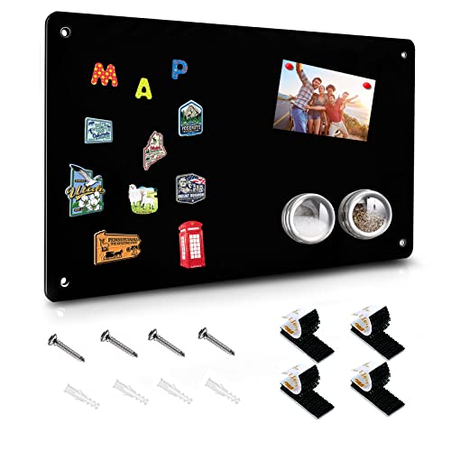 Black Magnetic Board,17.5" x 11.4" Magnet Bulletin Board to Display Magnetic Notes, Poetry, Photos, Suitable for Wall, Refrigerator, Cabinet etc, Come with 4 Pcs Dual Lock Tape and Screws - color: Black, size: 1 Pack (17.5" x 11.4")