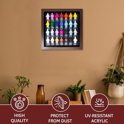 Figurine Display Case 10x10 Walnut Shadow Box for Miniature Figures 10x10 Walnut Wood Shadow Box with Black Base to Display Up to 28 Block Figures - color: Walnut With Black Backing, size: 10x10