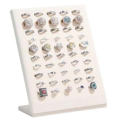 Ring Display Stand, Velvet Ring Holder, 50 Slots Rings Organizer Jewelry Display Tray, L-Shaped Jewelry Organizer Stand for Rings Earrings Selling (2, Beige) - color: Beige