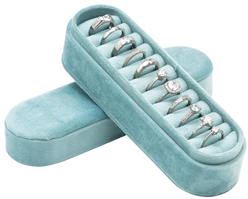 Velvet Small Multiple Ring Box Portable Organizer Display Storage Travel Case Jewelry Earring Holder for Wedding Birthday Christmas Day (Sage Green) - color: Sage Green