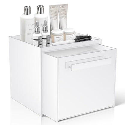 Disposable Face Towel Storage Box Compatible with Clean Skin Club Clean Towel XL Acrylic Facial Towels Holder with Drawer Wall-Mounted Makeup Organizer for Vanity, Bathroom (Glossy White) - color: Glossy White