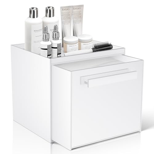 Disposable Face Towel Storage Box Compatible with Clean Skin Club Clean Towel XL Acrylic Facial Towels Holder with Drawer Wall-Mounted Makeup Organizer for Vanity, Bathroom (Glossy White) - color: Glossy White