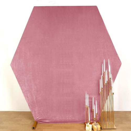 Efavormart 8ft x 7ft Dusty Rose Velvet Hexagon Backdrop Cover, Double Sided Premium Stretch Velvet Arch Slipcover for Luxury Weddings, Boho Events and Editorial Photography - color: Dusty Rose