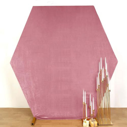 Efavormart 8ft x 7ft Dusty Rose Velvet Hexagon Backdrop Cover, Double Sided Premium Stretch Velvet Arch Slipcover for Luxury Weddings, Boho Events and Editorial Photography - color: Dusty Rose