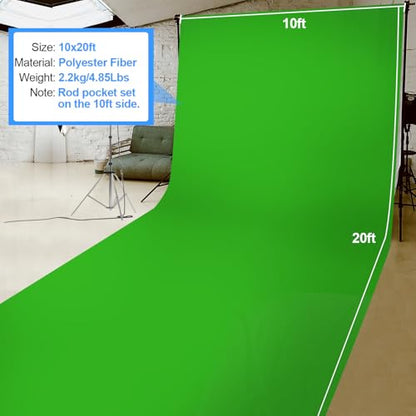 HEMMOTOP Green Screen Backdrop, 10 x 20 ft Chromakey Greenscreen Background, Large Seamless Green Backdrop Background Cloth, for Photography, Zoom, Live Streaming (Backdrop only) - color: Green, size: 10x20ft