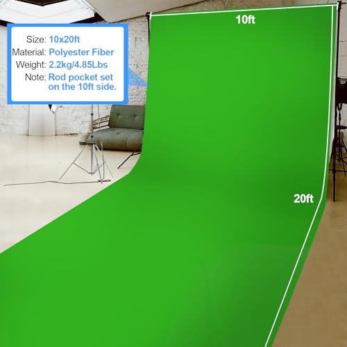 HEMMOTOP Green Screen Backdrop, 10 x 20 ft Chromakey Greenscreen Background, Large Seamless Green Backdrop Background Cloth, for Photography, Zoom, Live Streaming (Backdrop only) - color: Green, size: 10x20ft