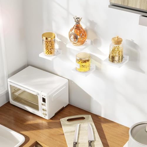 SRIWATANA Small Floating Shelves Wall Mounted, Wood Shelf for Decoration and Storage Set of 4, Mini Display Shelf for Bedroom, Bathroom, Kitchen, Office (White, 5 inch) - color: White, size: 5 inch