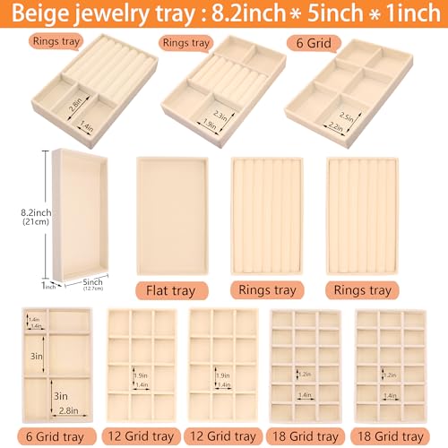 12Set Jewelry Trays Velvet Jewelry Display Plate Stackable Jewelry Drawer Organizer Earring Organizer for Women - color: Beige, size: 12 Pcs