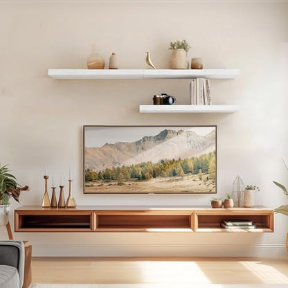 AMADA HOMEFURNISHING Floating Shelves Wall Mounted, 24 x 7 Inch Wall Shelves for Bathroom, Bedroom, Living Room, White Shelves Set of 2 - color: White, size: 24 inches