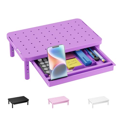 WALI Computer Monitor Stand with Storage, Desk Monitor Riser 3 Height Adjustable, Laptop Riser with Airflow Vents, Desk Organizer for Computer, Laptop, Printer (PTT002-V), 1 Pack, Violet - color: Violet, size: 14.6" * 9.3" with Drawer