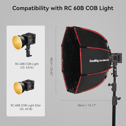 SmallRig RA-D60 Parabolic Softbox, 23.6" Quick Release Softbox with Carrying Bag, Compatible with SmallRig RC60 /RC100 Series COB Video Light for Photography Studio, Video Recording - size: 23.6 inches (Red)