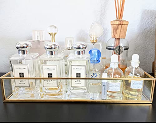 HighFree Rectangle Gold Mirror Tray, Decorative Glass Mirrored Vanity Tray for Perfume, Cosmetics, Makeup, Trinket, Jewelry (11.8x7.9x2) - size: 11.8" x 7.9" x 2"