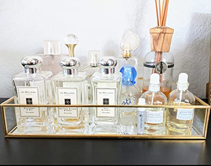 HighFree Rectangle Gold Mirror Tray, Decorative Glass Mirrored Vanity Tray for Perfume, Cosmetics, Makeup, Trinket, Jewelry (11.8x7.9x2) - size: 11.8" x 7.9" x 2"