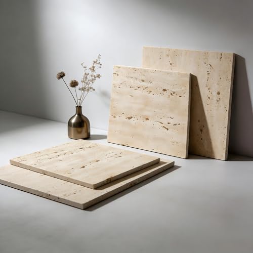 Natural Travertine Stone Display Tiles, Decorative Photography Props for Jewelry, Cosmetics, Home Decor, Beige Stone Blocks (20cm*20cm) - size: 20cm*20cm