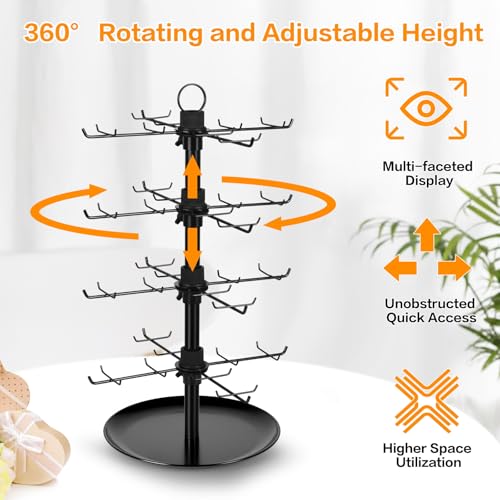 Jewelry Display for Vendors with 80 Hooks, 4 Tier Rotating Display Stand Earring Holder Organizer Adjustable Height, Earring Rack Keychain Necklace Bracelet Display for Retail - style: 4SL-BK