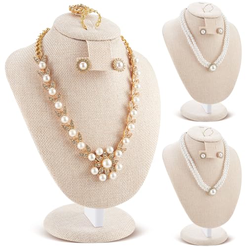 Youyole 3 Pcs Linen Jewelry Display Necklace Earrings Ring Display Stand Jewelry Bust/mannequin for Selling and Shows - color: Linen Color, size: Linen