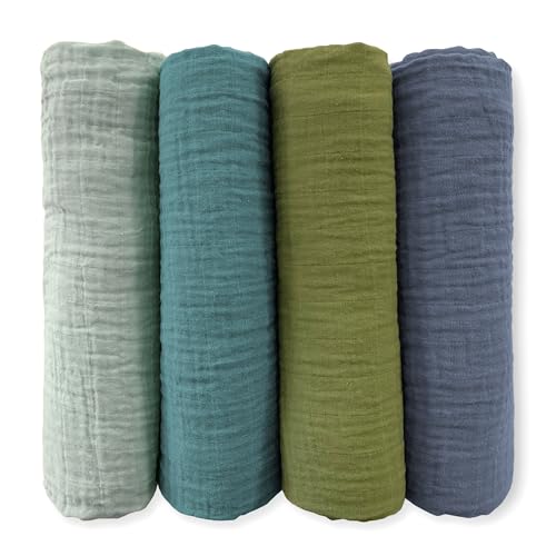 SwaddleDesigns Cotton Muslin Swaddle Blankets for Baby Boy & Baby Girl, Set of 4, Neutral Receiving Blankets for Newborn, Baby Registry & Gift, 46x46 inches, Cascadia - color: Cascadia
