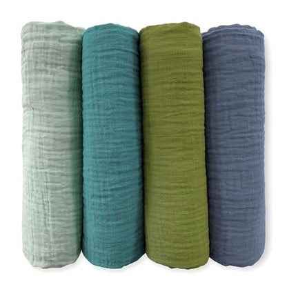 SwaddleDesigns Cotton Muslin Swaddle Blankets for Baby Boy & Baby Girl, Set of 4, Neutral Receiving Blankets for Newborn, Baby Registry & Gift, 46x46 inches, Cascadia - color: Cascadia