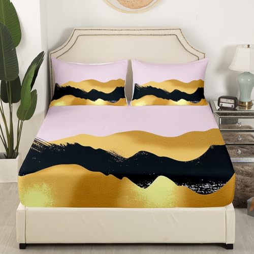Feelyou Black and Gold Pink Bed Sheets Set Pink Gold Abstract Art Fitted Sheet Modern Marble Aesthetic Bedding Set for Boys Girls Abstract Art Bed Cover Full Size with 2 Pillow Case - color: Multi 17, size: Full