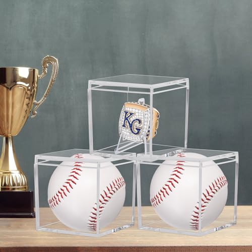 3 Pack Championship Ring Display Case Clear Acrylic Display Case Mini Football Baseball Softball Ring Holder Display Box Single Coin Stand 1 Slot Ring Hole Storage Box for Sports Fans, 2.16 Inch - size: 3 Pack