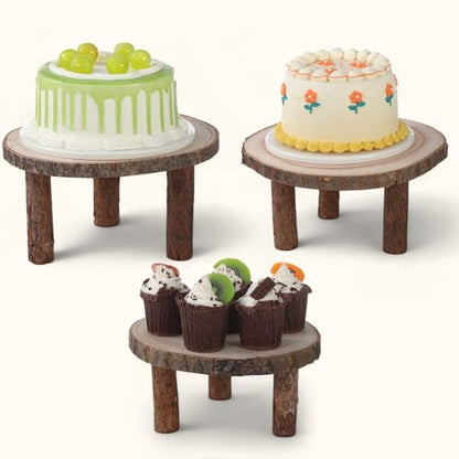 Jetec 11 Pcs Wood Cake Stand Rectangular Round Rustic Wedding Cake Holder Tray with Wooden Slice Toppers and Cutter for Wedding Reception Party Event